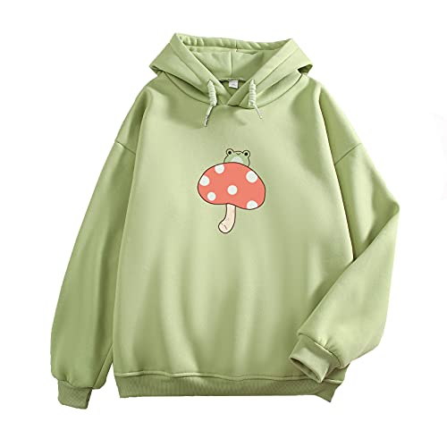 KEEVICI Women Cute Frog Sweatshirt Kawaii Mushroom Hoodie for Teen Girls Aesthetic Cottagecore Clothes Feminino Hoodies (Green,S,Small)
