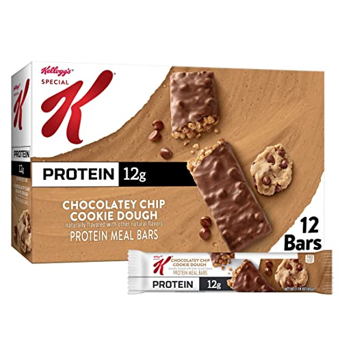 Kellogg's Special K Protein Bars, 12g Protein Snacks, Meal Replacement, Chocolatey Chip Cookie Dough, 19oz Box (12 Bars)