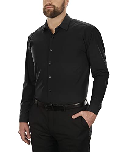 Kenneth Cole Unlisted Men's Dress Shirt Big and Tall Solid , Black, 19" Neck 34"-35" Sleeve