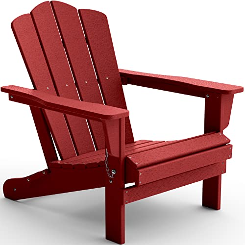 KINGYES Folding Adirondack Chair, HDPE Adirondack Chair for Adult- Red