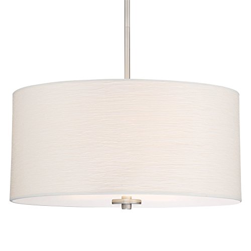 Kira Home Pearl 18" Modern 3-Light Large Drum Pendant Chandelier, White Textured Shade + Glass Diffuser, Adjustable Height, LED Compatible, Brushed Nickel Finish