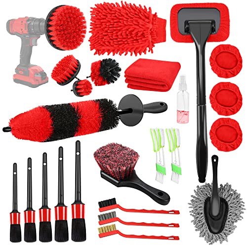 KOFANI 25Pcs Car Detailing Brush Set, Car Detailing Kit with Car Detailing Brushes, Car Cleaning Kit for Cleaning Car Interior and Exterior, Wheels, Leather, Air Vents, Windshield