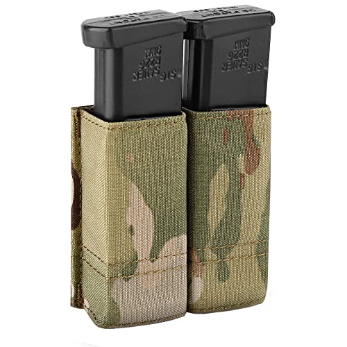 KRYDEX Double Pistol Mag Pouch, Nylon Magazine Pouch 9mm with Quick Release Kydex Magazine Pouch Insert (Multicam)