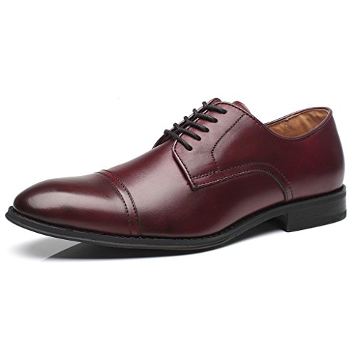 La Milano Mens Leather Updated Classic Cap Toe Oxfords Lace Dress Shoes, Burgundy, 10 D(M) US