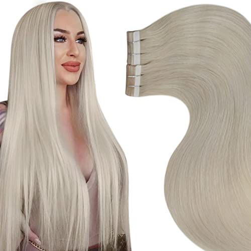 LAAVOO 30 Inch Tape in Hair Extensions Human Hair Blonde Long Hair Extensions Real Human Hair Remy Tape ins White Blonde Hair Extensions Real Human Hair For Women 50g 20pcs