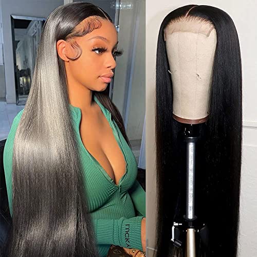 Lace Front Wigs Human Hair Straight 4x4 Closure Human hair wigs for Black Women 150% Density Brazilian Virgin Human Hair Wigs Pre Plucked with Baby Hair Natural Color  (24inch, 4x4 Lace Closure Wigs)