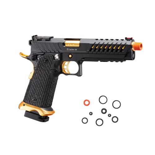 Lancer Tactical Knightshade Hi-Capa Gas Blowback Airsoft Pistol Lightweight Full Metal Slide High FPS Color: Black/Gold