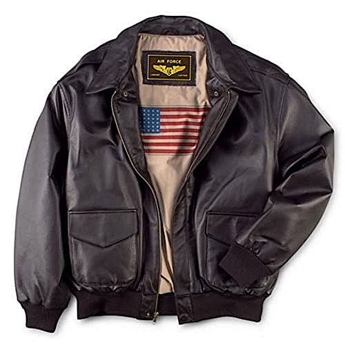 Landing Leathers Men Air Force A-2 Leather Flight Bomber Jacket Brown Large