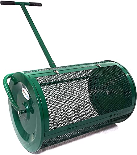 Landzie Lawn & Garden Spreaders - 24 Inch Heavy Duty Metal Mesh Basket Push Spreader - Compost, Peat Moss, Top Soil, Mulch - Durable Lightweight Multi-Purpose Yard Care Equipment - Manure Spreader