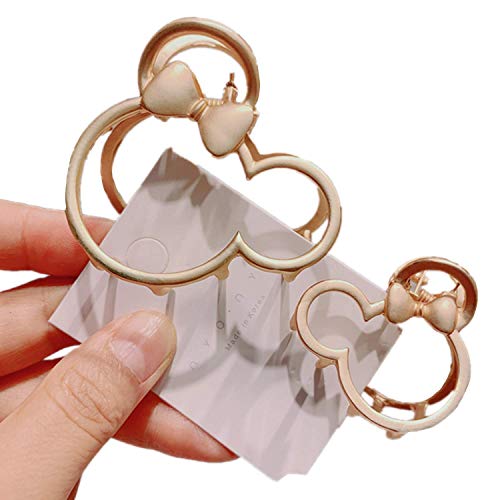 Large Metal Hair Claw Clips (2-Pack), Mouse Lady Thick Hair Barrette, Hollow Non-slip Hair Catch Jaw Clamp for Women Girls