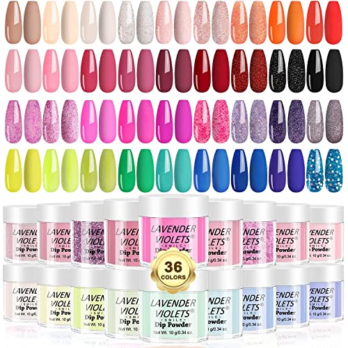 Lavender Violets 36 Colors Dip Powder Nail Kit Starter Quick Drying Dipping Powder Color Set for Home Salon Nail Art Designs Easter Mother's Day M950