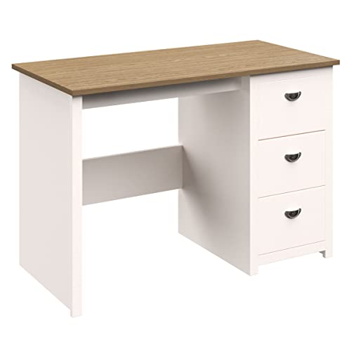 Lavish Home Computer Desk with 3-Drawers, White and Wood Finish