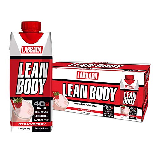 Lean Body Ready-to-Drink Strawberry Protein Shake, 40g Protein, Whey Blend, 0 Sugar, Gluten Free, 22 Vitamins & Minerals, 17 Ounce (Recyclable Carton & Lid - Pack of 12) LABRADA