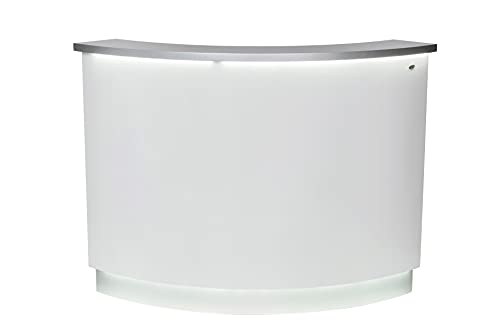 LED Illuminated Curved Reception Desk Reception Area Counter - Janus- White/Silver (Center Desk Only)