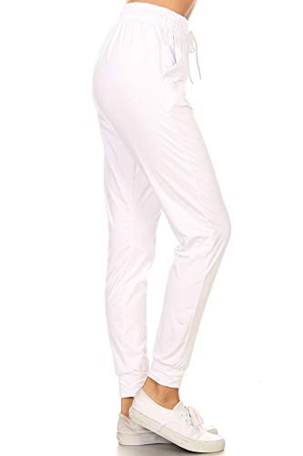 Leggings Depot Women's Relaxed fit Jogger Track Cuff Sweatpants with Pockets-JGA-White-M