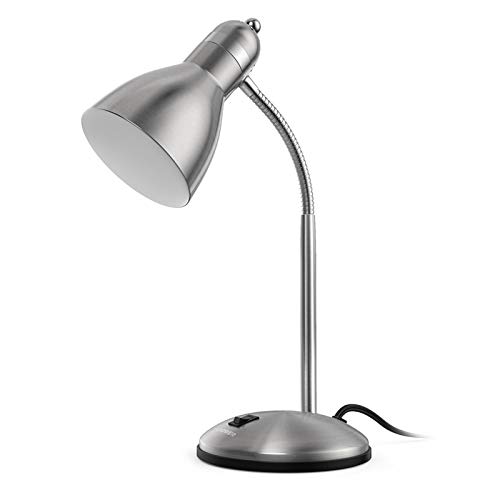 LEPOWER Metal Desk Lamp, Adjustable Goose Neck Table Lamp, Eye-Caring Study Desk Lamps for Bedroom, Study Room and Office (Silver)