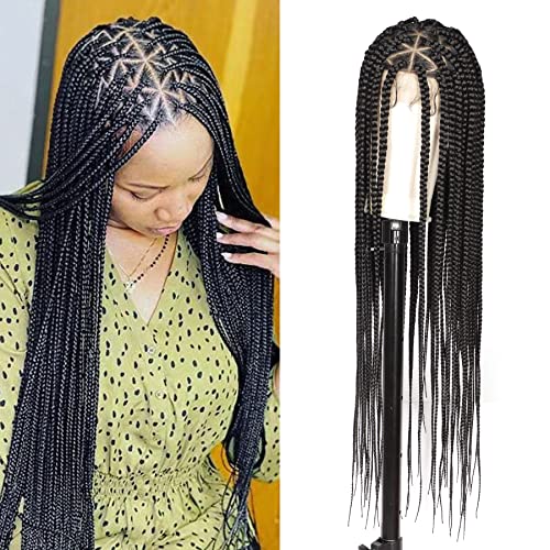 Lexqui 36'' Triangle Knotless Box Braided Wigs for Women Box Braided Full Lace Front Wig with Baby Hair Synthetic Natural Looking Cornrow Braids Wig