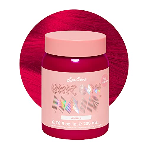 Lime Crime Unicorn Hair Dye Full Coverage, Lipstick (Pink-Red) - Vegan and Cruelty Free Semi-Permanent Hair Color Conditions & Moisturizes - Temporary Pink-Red Hair Dye With Sugary Citrus Vanilla Scent