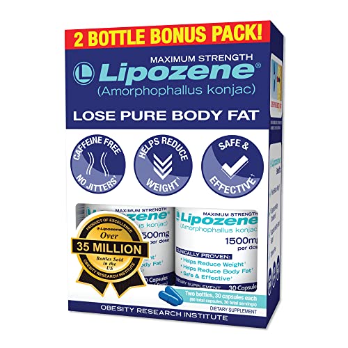 Lipozene Diet Pills - Weight Loss Supplement - Appetite Control - Two Bottles of 30 Capsules, 60 Capsules Total – No Stimulants