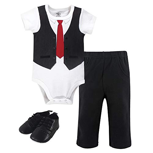 Little Treasure Unisex Baby Cotton Bodysuit, Pant and Shoe Set, Black Red Vest, 3-6 Months