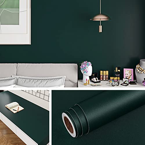 Livelynine Peel and Stick Wallpaper Dark Green Vintage Emerald Green Contact Paper for Cabinets Walls Desk Waterproof Removable Self Adhesive Vinyl Wall Paper for Bathroom Bedroom Renters 15.8X78.7