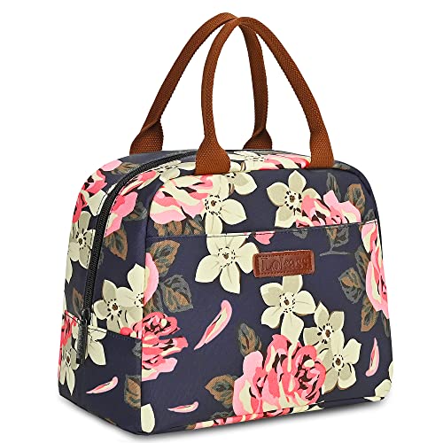 LOKASS Lunch Bag Women Insulated Lunch Box Water-resistant Lunch Tote Thermal Lunch Cooler Soft Liner Lunch Bags for Girls Lady Adults Work/College/Picnic/Beach/Fishing (Peony)