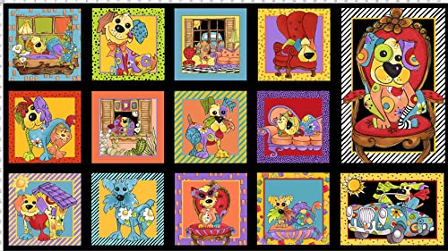 Loralie Designs Joy Dog Fabric Panel for Quilting