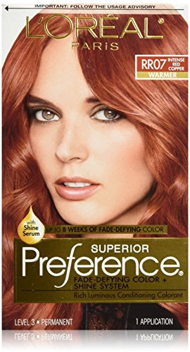 L'Oreal Paris Superior Preference Fade-Defying + Shine Permanent Hair Color, RR-07 Intense Red Copper, Pack of 1, Hair Dye