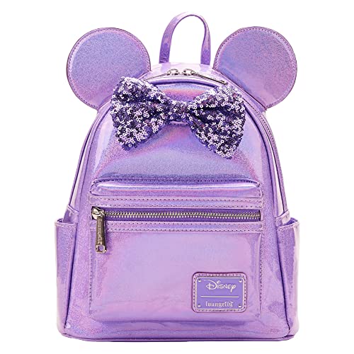 Loungefly Disney Minnie Mouse Glitter Sparkle Womens Double Strap Shoulder Bag Purse (Purple)