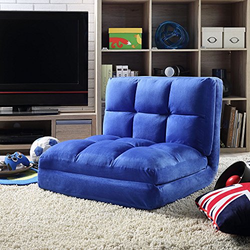 Loungie Micro-Suede 5-Position Adjustable Convertible Flip Chair, Sleeper Dorm Bed Couch Lounger Sofa, Blue