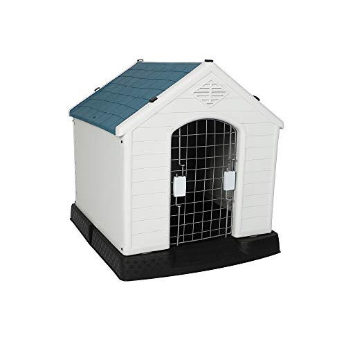 LUCKYERMORE Outdoor Dog House with Door Lightweight Plastic Pet Kennel Waterproof Windproof, Small