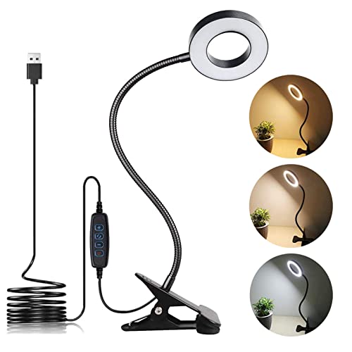 LuxLumin LED Desk Lamp with Clamp for Video Conference Lighting, USB Light for Laptop Zoom Meeting, Clip on LED Ring Light for Computer Webcam Lighting with 10 Brightness and 3 Color Dimmable Black