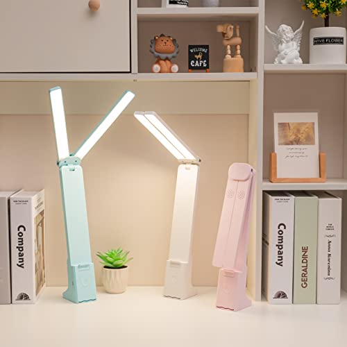 LuxLumin LED Double Head Desk Lamp for Home Office,Portable Small Desk Lamp with Large Lighting Range, Battery Operated Rechargeable Desk Light for Kids,Reading,Studying,Home,Office,Dormitory,Pink