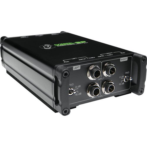 Mackie MDB Series, Passive Stereo Direct Box with dual 1/4” High-Impedance Inputs with Thru Outputs, 15db pads, and Dual Low-Impedance XLR Outputs with Ground Lift (MDB-2P),Black