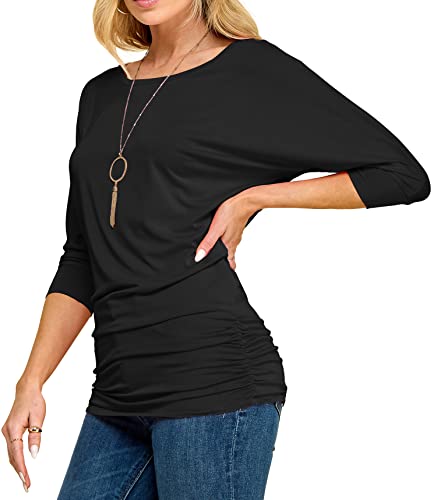 Made By Johnny WT822 Womens 3/4 Sleeve with Drape Top M Black