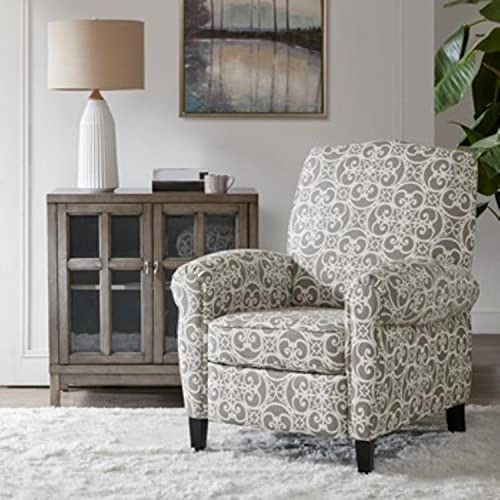 Madison Park Kirby Recliner Chair - Solid Wood, Plywood, Rolled Back Button Tufted Accent Armchair Modern Classic Style Family Room Sofa Furniture, Grey