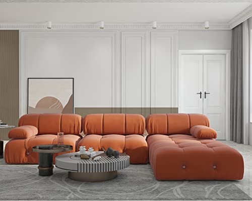 Magic Home Modular Sectional Sofa,Luxury Modern Living Room Upholstery Sofa Couch, L Shaped Couch with Reversible Chaise with Ottomans (Orange), (105001-002)