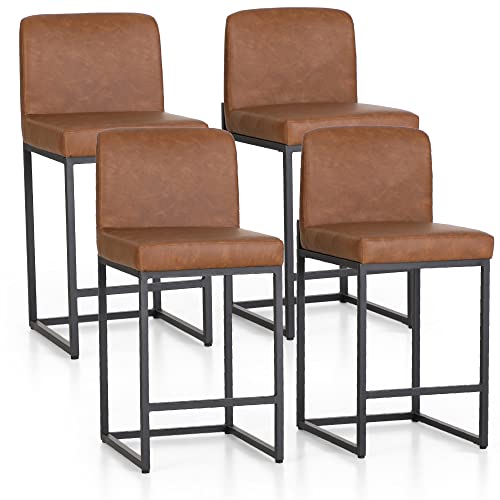 MAISON ARTS Counter Height Bar Stools with Backs Set of 4 for Kitchen Counter 24" Farmhouse Modern Barstools Upholstered Island Stools Countertop Bar Chairs,Support 330 LBS, Brown, 4pcs