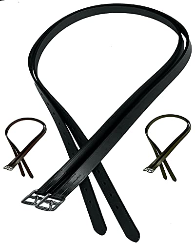 Majestic Ally Genuine Leather English Stirrup Leathers, Ideal for Schooling and Daily use (Pack of 2) (Black, 54)