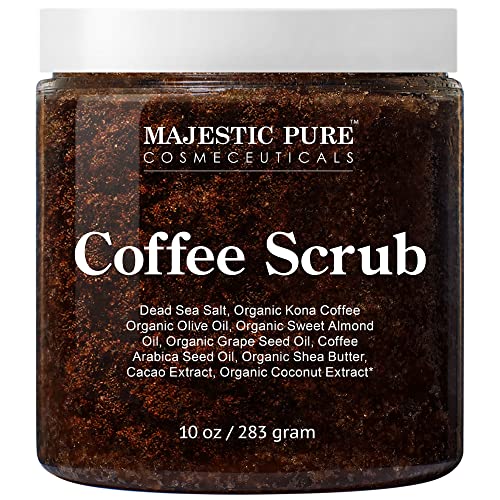 MAJESTIC PURE Arabica Coffee Scrub - All Natural Body Scrub for Skin Care, Stretch Marks, Acne & Cellulite, Reduce the Look of Spider Veins, Eczema, Age Spots & Varicose Veins - 10 Ounces