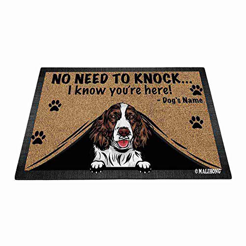 MALIHONG Personalized Doormat Peeking Dog Eglish Springer Spaniel No Need to Knock I Konw You're Here 27.5 x 17.7 Inch