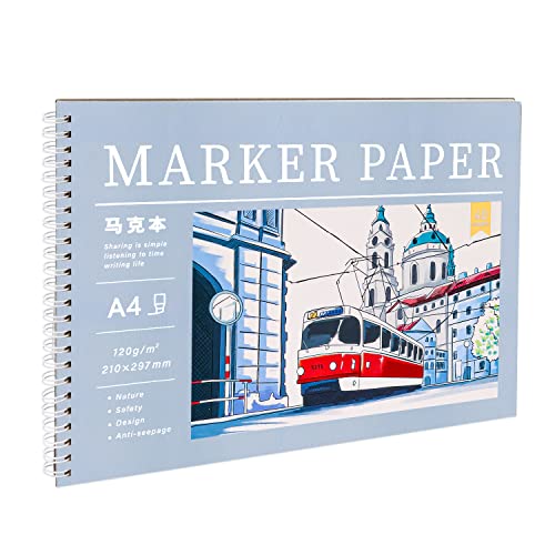 Marker Pad- Spiral Sketchbook with Thick Bleedproof Smooth Coated Art Paper, 120 GSM Sketching, Coloring, Drawing Paper Pad for Markers | 8.3 x 11.7 Inch, 40 Sheets/80 Pages (Grey-Tram)