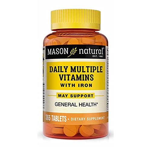 MASON NATURAL Daily Multiple Vitamins with Iron, Vitamins A, C, D, E, B1, B2, B3, B6, B12, Folate and Calcium for Overall Health, 365 Tablets