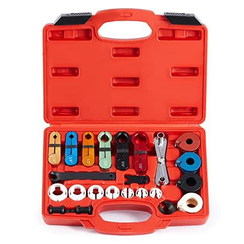 Master Quick Disconnect Tool Set, 25pc Line Disconnect Tool Kit for A/C Fuel & Transmission Systems, Fuel Line Disconnect Tools for Mechanics Compatible with Ford Chevy GM More, Red