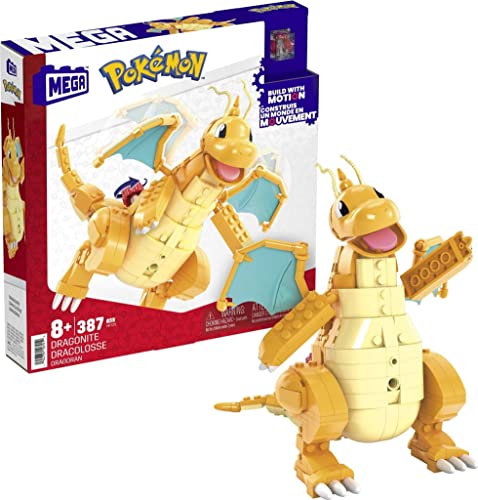 MEGA Pokémon Action Figure Building Toys For Kids, Dragonite With 388 Pieces And Wing Flapping Motion, Age 9+ Years Old Gift Idea