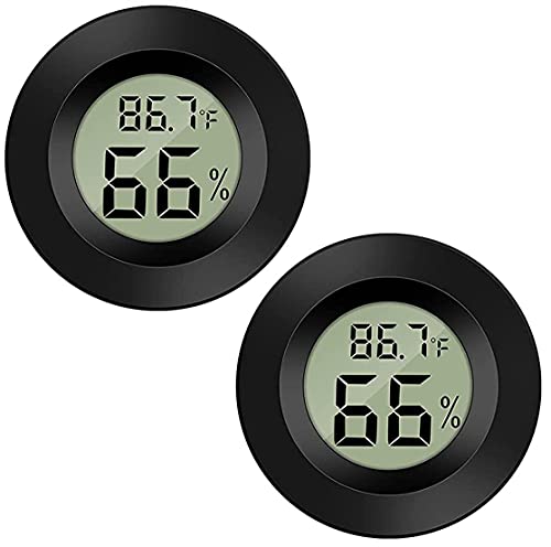 Meggsi 2 Pack Mini Digital Hygrometer Gauge Indoor Thermometer, LCD Monitor Temperature Outdoor Humidity Meter for Humidors Greenhouse Jars Incubators Guitar Case, Fahrenheit (℉) or Celsius(℃)