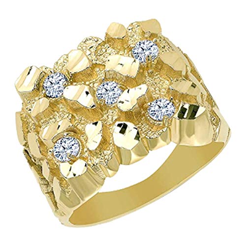 Mens Gold Nugget Diamond Ring – 14k or 18 karat Yellow Cluster Band Engagement - Nice Jewelry Pinky Ring Gift for Men’s & boyfriend and Dad 0.25 CT Diamonds G-H Color VS