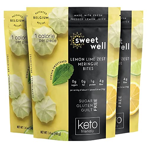 Meringue Cookies, Low Carb Keto Snack, Gluten-Free Keto Cookies Sweetened with Plant-Based Stevia, Sugar-Free Low Calorie Snacks, Lemon Lime Zest, Pack of 3 - Sweetwell