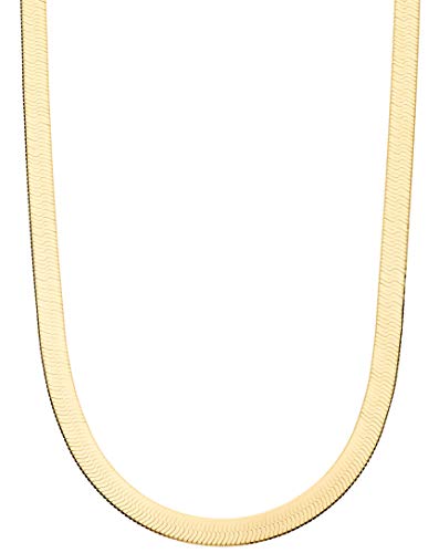 Miabella 18K Gold Plated Sterling Silver Italian Solid 7mm Flat Herringbone Chain Necklace for Women Men, 925 Made in Italy (Length 18 Inches (Small))