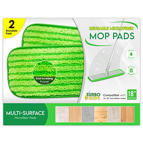 Microfiber Mop Pads 2 Pk Reusable Cloth Mop Head Replacements for Microfiber Mops for Floor Cleaning - 18" Multi-Surface Velcro Attachment for Wet/Dry Mops Fits Bona, Bruce, Rubbermaid, Libman + More